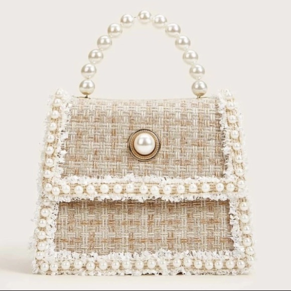 Handbags - Woven tweed pearl bag